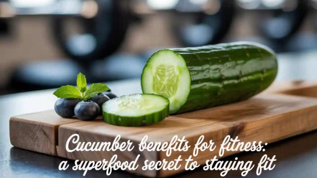 Fresh sliced cucumber on a wooden board showing cucumber benefits for fitness and hydration.