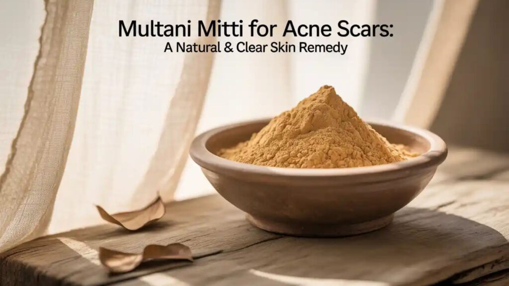 Multani Mitti for Acne Scars applied as a natural face mask on skin