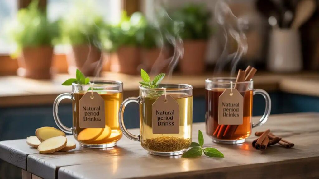 Period relief drink with ginger, fennel, cumin, and cinnamon for easing cramps