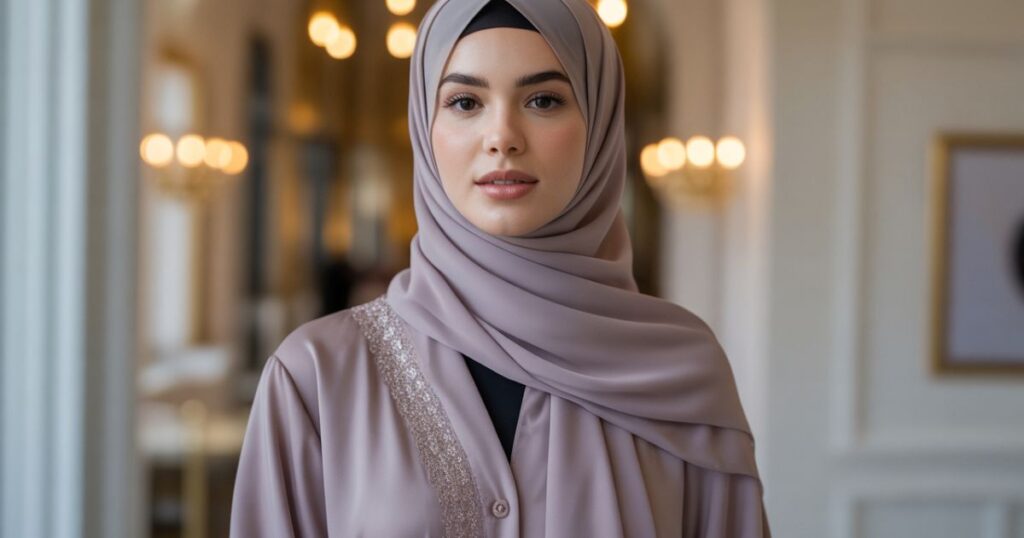 Elegant woman wearing a modern abaya showing Abaya Beauty and Modesty.