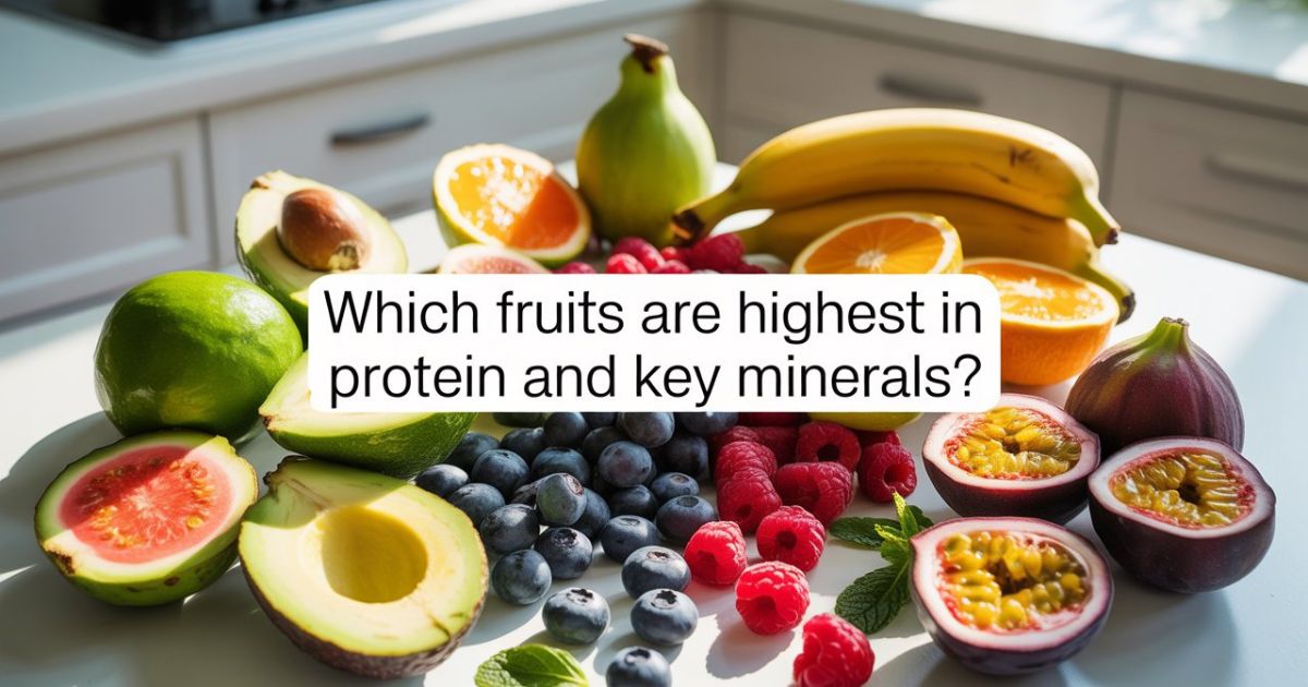 Fruits highest in protein and key minerals including avocado, guava, berries, and bananas