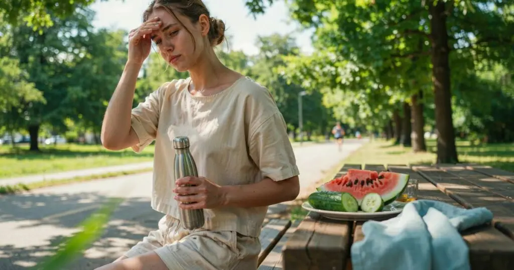 Person experiencing summer heat while using healthy habits to beat sweat odor and summer rashes.
