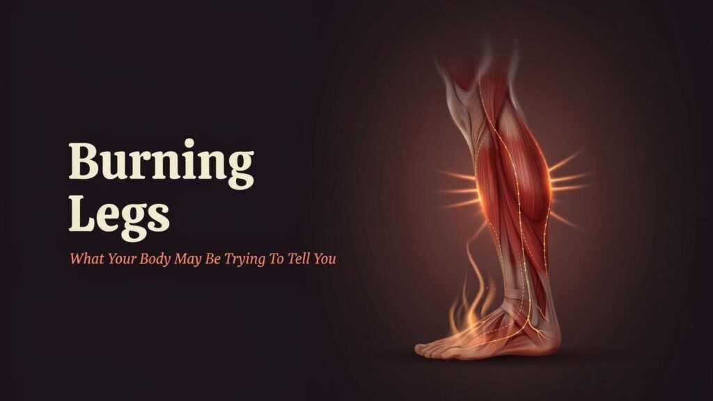 Medical illustration showing burning legs with highlighted nerves to explain possible causes of a burning sensation in the legs.