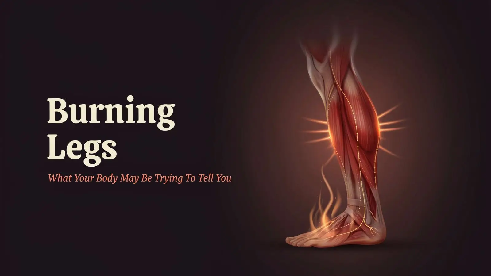 Medical illustration showing burning legs with highlighted nerves to explain possible causes of a burning sensation in the legs.